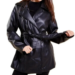 Melya Melody Paris Tie Up Waist Jacket  Faux Leather Sz XL Sleeve Length 27 "